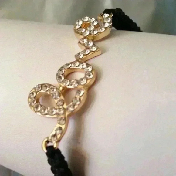 NEW** Rhinestone Embedded Love on Black Adjustable - Picture 1 of 1